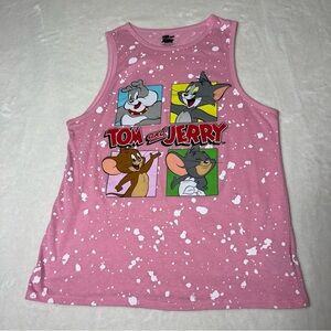 TOM AND JERRY Womens Graphic Tank Pink with White Speckles Design Size Small